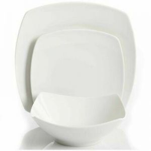    Gibson 12-pc Square Dinnerware Set - Dessert Plates Bowls Ceramic White Dishes