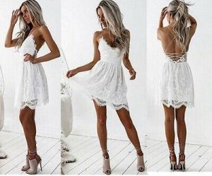 Fashion Life Style Summer Dresses    Women Sexy Summer V Neck Backless Evening Party Cocktail Lace Short Mini Dress